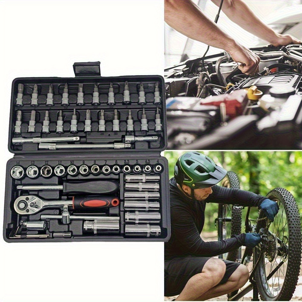 216/108/53pcs black multifunctional maintenance tool set 1/4 inch bidirectional quick release wrench and extension rod  integrated solution  including ratchet wrench  socket set  screwdriver head  suitable for car  motorcycle  bicycle maintenanc