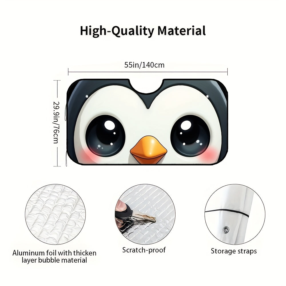 1pc Cute Big Eye Penguin Car Windshield Sunshade   Foldable Fit for SUV & Truck Front Windows  UV Protection & Heat Reduction  Adorable Cartoon Design with Expressive Eyes  Durable Automotive Accessory  Vehicle Heat Shield | Quality Reflective Material  P