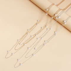 A Stylish And Elegant Three Layer Faux Pearl Long Necklace for Autumn And Winter  Featuring a Geometric Trendy Design  Suitable for Women to Wear on a Daily Basis  for Commuting  Parties  Dates  Music Festivals  And More.