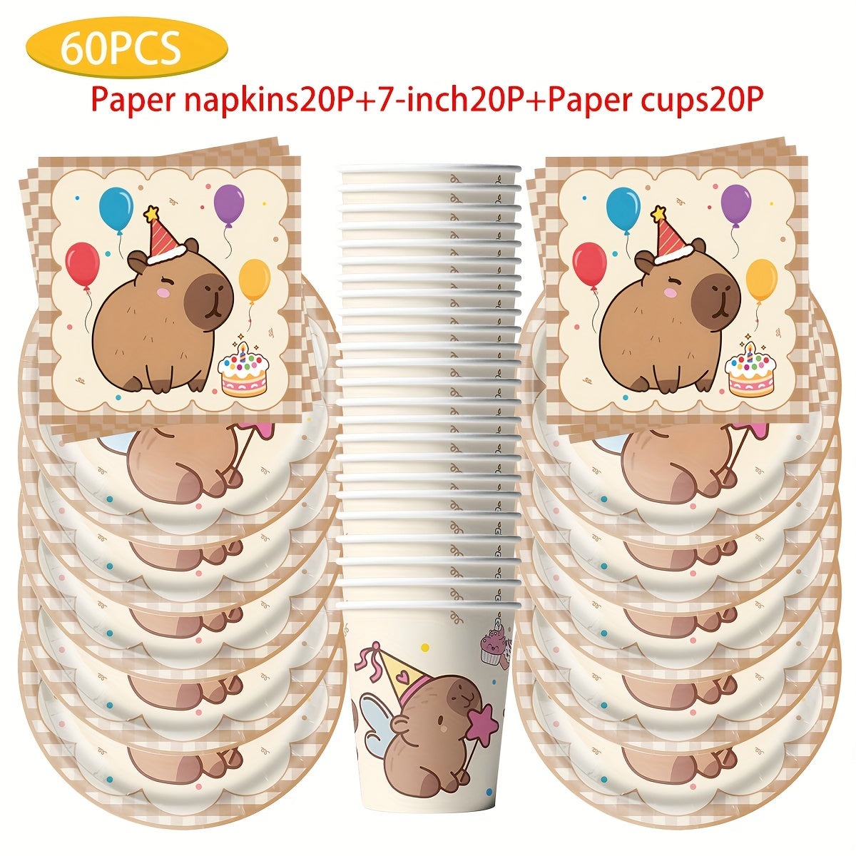 40/41/51/60pcs Capybara Party Supplies Set Disposable Tableware  Paper Plates  Napkins  Cups  Tablecloth  Forks for Birthday Celebrations for Halloween  Christmas Event & Party Supplies Halloween&Christmas