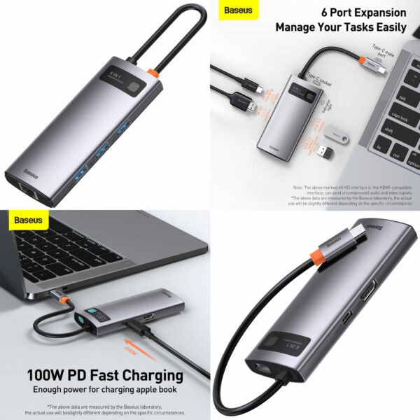 Baseus Metal Gleam Series 6 in1 Multifunctional USB Type-C HUB Station