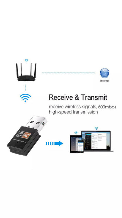 Dual Band 600Mbps 2.4G / 5G Hz Wireless Lan Card USB PC-WiFi-Adapter-802.11 T1U1