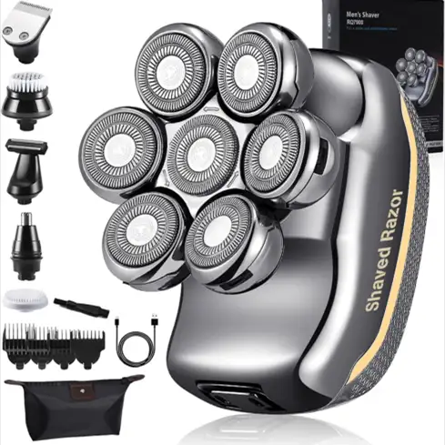 Men`s Electric Shaver with 7 Razor Heads 7D Wet and Dry Electric Shaver