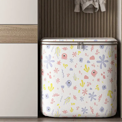 1pc Foldable Fabric Storage Bag with Cover, Casual PVC Material, Printed Design, Multifunctional Wardrobe Storage Bag, Dust-proof Clothes and Toys Container, Zipper Closure, Suitable for Going Out, Not Waterproof