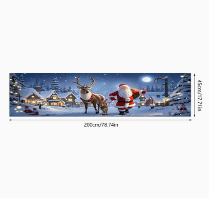 Christmas and New Year Polyester Banner 1 Pack (17 x 78 Inch) - Outdoor Santa Claus and Reindeer Moonlight Scene Hanging Flag, Decorative Entry Garden Banner for Holiday Celebrations,