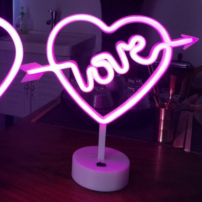 B-18 USB DC Cable Or Battery Operated Cupid Heart Neon Lamp With Base
