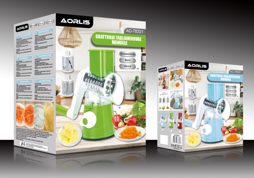 Aorlis AO-78331 Multi-Shredder Tabletop Drum Grater with 3 Interchangeable Drums