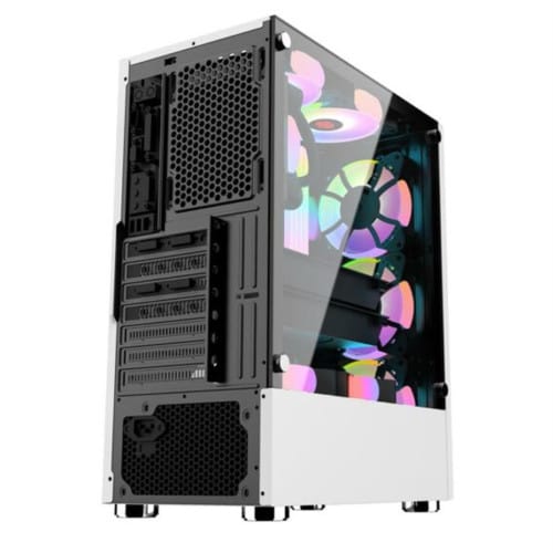 Computer Case Mid-Tower Desktop ATX Case USB 3.0 Ports Transparent Glass Panel 8 Fan Positions