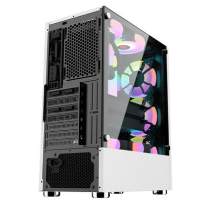 Computer Case Mid-Tower Desktop ATX Case USB 3.0 Ports Transparent Glass Panel 8 Fan Positions