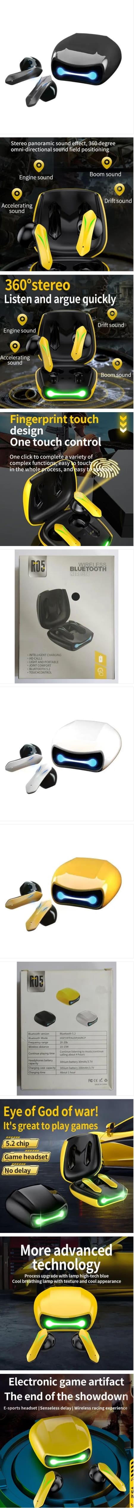 TWS Bluetooth 5.2 in-ear gaming headset with breathing light (black)