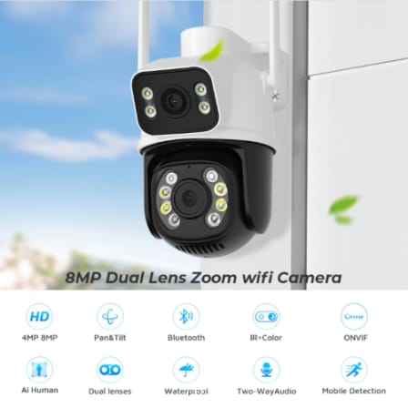 Wifi Camera Dual Lens Dual Screen Artificial Intelligence Human Detection Automatic Tracking