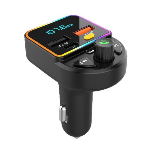 Car Bluetooth FM Transmitter PD Type-C Dual USB Fast Charger Ambient Light MP3 F