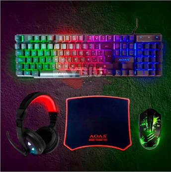 RGB backlit gaming keyboard and headset, mouse set