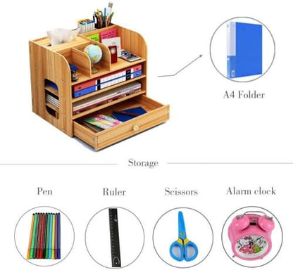 Wooden File Rack DIY File Folder Storage Box Wooden Desktop Storage Multi-Layer File Tray