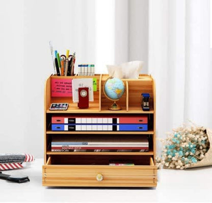 Wooden File Rack DIY File Folder Storage Box Wooden Desktop Storage Multi-Layer File Tray