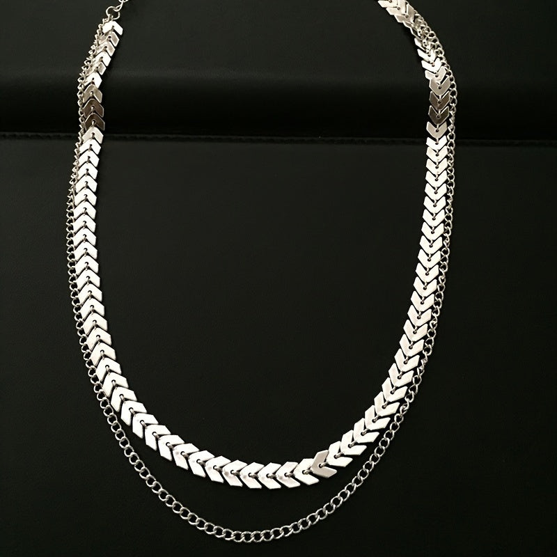 Trendy Women's Double Layer Choker Necklace   Golden Tone Bohemian Snake Chain Collar with Leaf Charm Accents  Versatile Party Jewelry for Music Festivals  Valentine's Day & Year Round Wear  Festival Accessories  Elegant Design