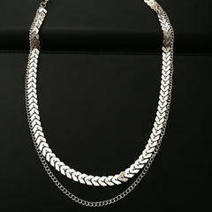 Trendy Women's Double Layer Choker Necklace   Golden Tone Bohemian Snake Chain Collar with Leaf Charm Accents  Versatile Party Jewelry for Music Festivals  Valentine's Day & Year Round Wear  Festival Accessories  Elegant Design