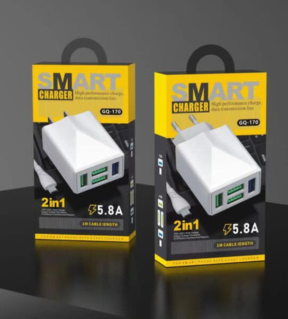 Smart 5.8A 4 Port Charger With Micro  USB 1m Cable