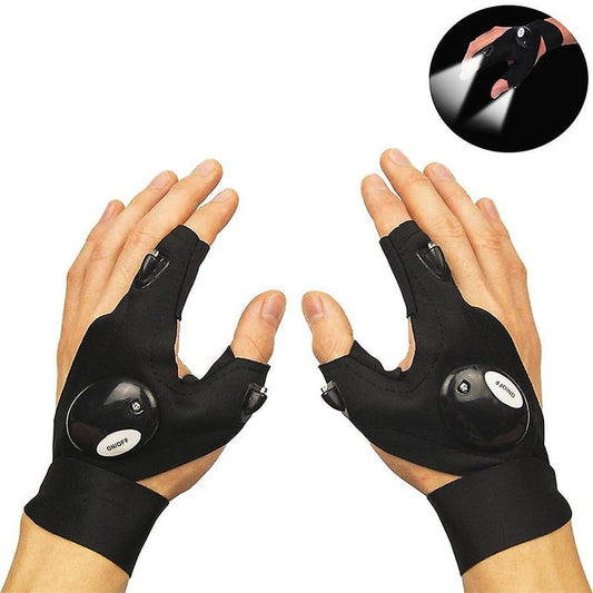 1pair (left Hand + Right Hand) Led Flashlight Gloves, Hand Free Fingerless Lights Gloves For Fishing Camping Hiking In Dark Place