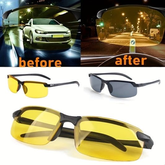 Night Vision Glasses For Women Men Outdoor Sports Semi Rimless Sunglasses Driver Anti-Glare Goggles For Night Driving
