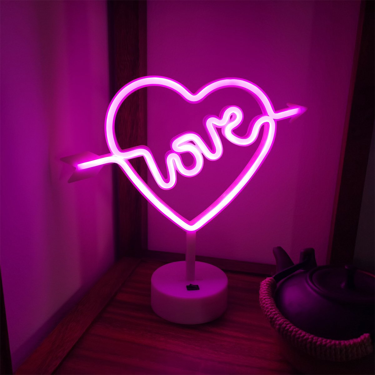 B-18 USB DC Cable Or Battery Operated Cupid Heart Neon Lamp With Base