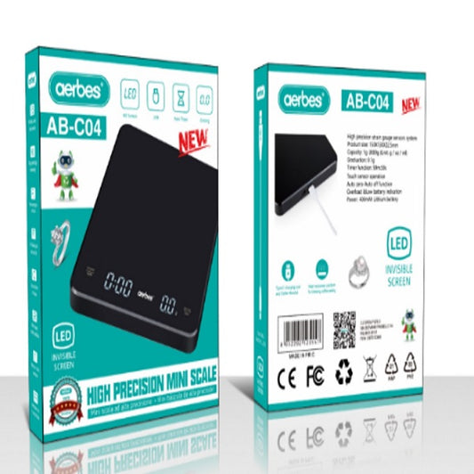 Aerbes AB-C04 USB Rechargeable Digital Coffee Scale With Timer