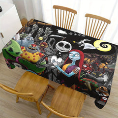 "The Nightmare Before Christmas" Tablecloth   Jack Skellington & Sally Design  Washable Polyester  Rectangular  Ideal for Halloween Decor  Picnics  BBQs  and Birthday Parties  Halloween Table Decor|Character Themed Decor|Rectangular Shape  Decorations