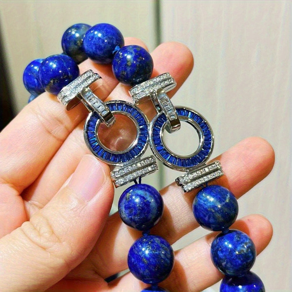 2025 Summer New Arrival 12mm Natural Lapis Lazuli Necklace   Iffé Klein Blue Spirit Design  Handmade Bohemian Jewelry for Women  Elegant Gift for Birthdays  Business Dinners & Parties