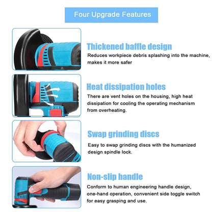 Toplionace 19500RPM 12V Rechargeable Mini Angle Grinder, 800W Handheld Lithium Battery Cordless Polishing Cutting Machine