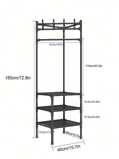 Coat Rack with Shelf Vintage Corner Hall Tree with 2 Shelves Entrance Coat Hanger with 1 Cross Bar Entryway Shelf for Storage Shoes