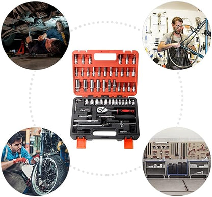 53pcs Ratchet Wrench & Socket Tools Set 1/4-inch Drive Screwdriver ing Kit Combination Socket Wrench Drive Socket Set with Storage Case for Home Car Automobile Bike Mechanic Projects