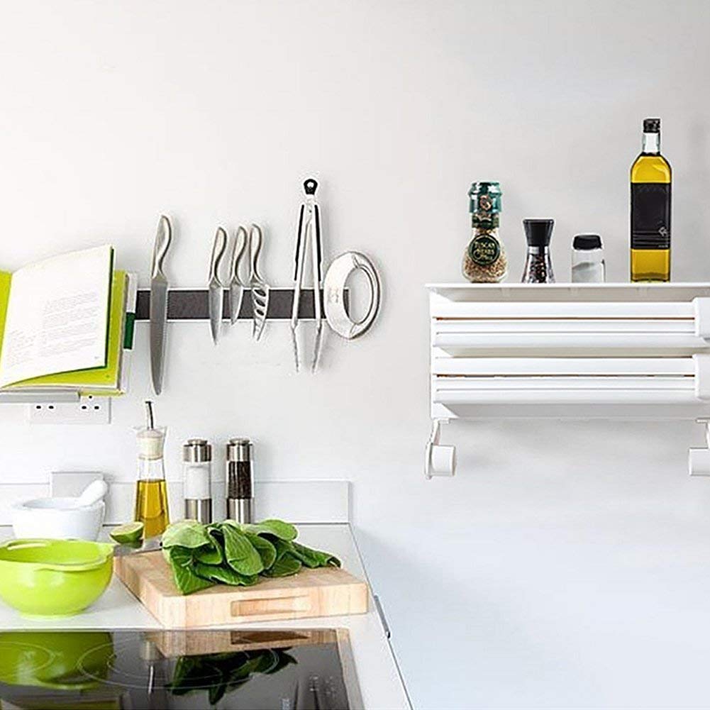 3 in 1 Foil Cling Film Tissue Paper Roll Holder for Kitchen with Spice Rack -White | Kitchen Triple Paper Roll Dispenser & Holder for Tissue Paper Roll