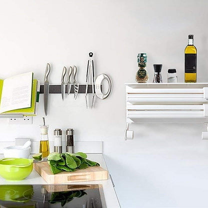 3 in 1 Foil Cling Film Tissue Paper Roll Holder for Kitchen with Spice Rack -White | Kitchen Triple Paper Roll Dispenser & Holder for Tissue Paper Roll