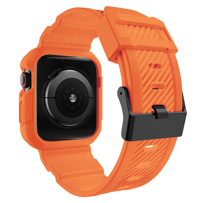 Compatible with Apple Watch Band 45mm 44mm 42mm with Case, Shockproof Rugged Band Strap for iWatch SE2 with Bumper Case Cover Men Women, Orange