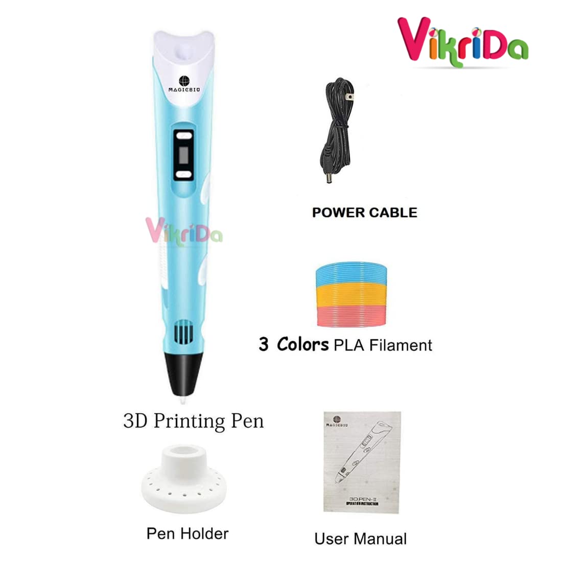 Combo Set Of 3D Pen, Lcd Display With 10 Pcs 5 Metre +3 Pcs 5 Metre Different Color Of Pla Filament Refills (1.75 Mm), Creative Modelling, Arts & Craft Kit - Multicolor, Kids