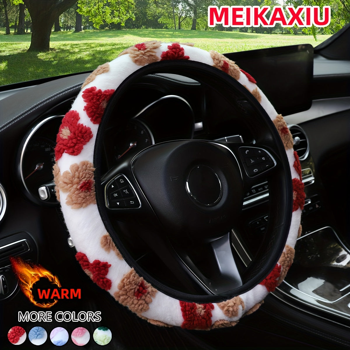1pc MEIKAXIU Winter Plush Flower Design Flannelette Car Steering Wheel Cover  Universal Fit for 36.83 38.1 cm Wheels  Comfortable Warmth  No Inner Circle  Suitable for Men and Women