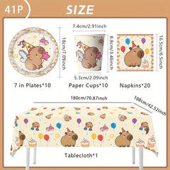 40/41/51/60pcs Capybara Party Supplies Set Disposable Tableware  Paper Plates  Napkins  Cups  Tablecloth  Forks for Birthday Celebrations for Halloween  Christmas Event & Party Supplies Halloween&Christmas