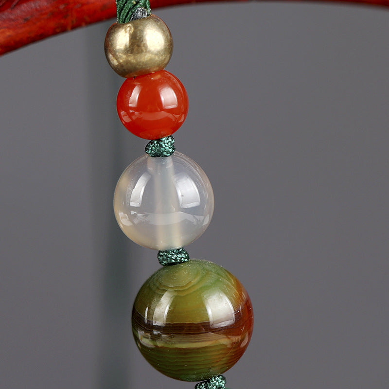 Ethnic Chinese Style Adjustable Alloy & Agate Bead Necklace with Floral Petal Pendant   Green & Red Beads for Women  Daily Wear & Holiday Jewelry  Lunar New Year Gift  Beaded Jewelry  Festive Accessory  Vibrant Accessory  Goldtoned Hardware  Seasonal Acce