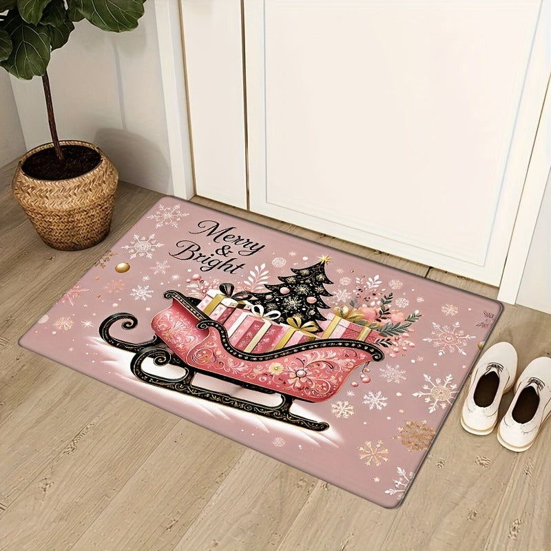 1Pc Christmas Pink Sleigh Doormat Merry & Bright Living