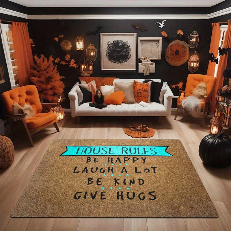 1Pc House Rules Welcome Mat Be Happy/Laugh Lot/Be Kind/Give