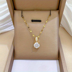 Stainless Steel 18K Gold Plated Plated Micro Set Synthetic Cubic Zirconiaia Pendant Necklace Trendy Adjustable Minimalist Chain Jewelry Gift for Women and Men