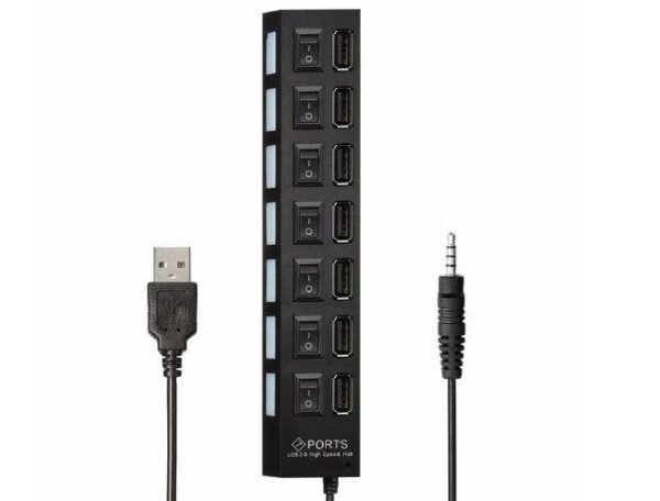 7-Ports LED USB Hub Splitter On/off Switch Adapter