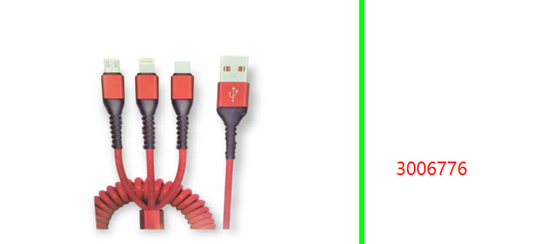 1.5M USB Type C Lightning Micro 3 in 1  Charging Coiled Spring Cable 3A