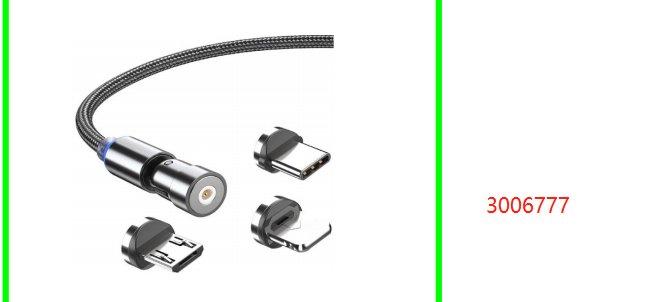 360 Degree 3 in 1 Magnetic Cable Micro  USB Type C Lightning