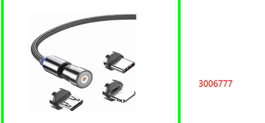 360 Degree 3 in 1 Magnetic Cable Micro  USB Type C Lightning