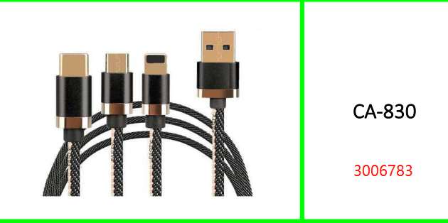 Treqa 3 in 1 Cable 3.1A Type C, V8 And  Lightning To USB