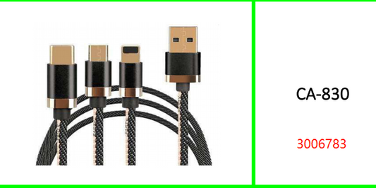 Treqa 3 in 1 Cable 3.1A Type C, V8 And  Lightning To USB