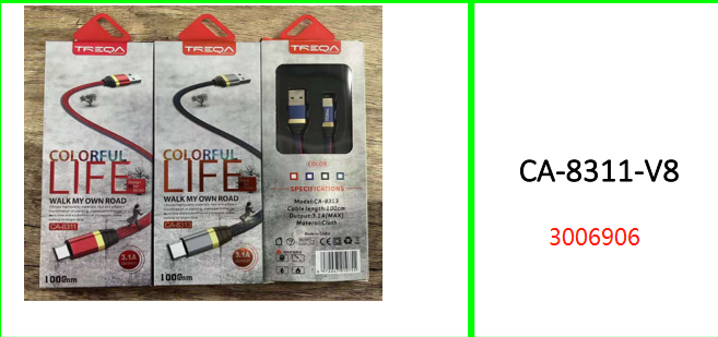 Treqa 3.1A Micro USB Cable 1M