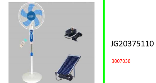 16 Inch Remote Controlled Solar  Floor Standing Fan with Digital  Display 20W. Solar Panel 12W 15V