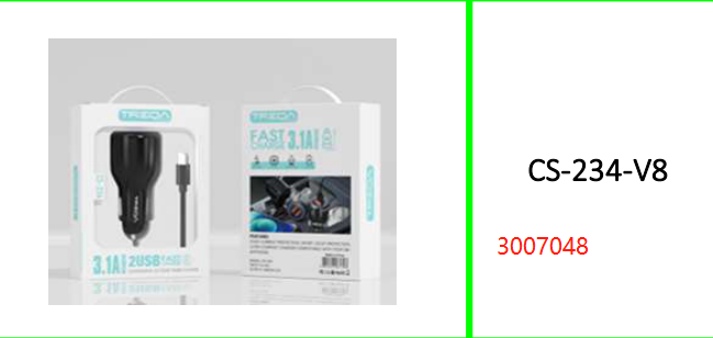 Treqa 3.1A Car USB Charger with Micro  USB Cable